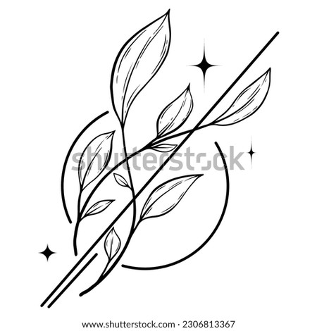 leaf branch with round line decoration