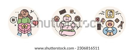 World Chocolate Day. Cute characters and sweet chocolate. gift refuse, fat, sweet teeth.