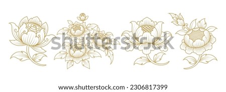 Set flowers asian style buddhism temple element and background pattern decoration motifs for ceiling pattern, flyers, poster, web, banner, and card concept vector illustration Royalty-Free Stock Photo #2306817399