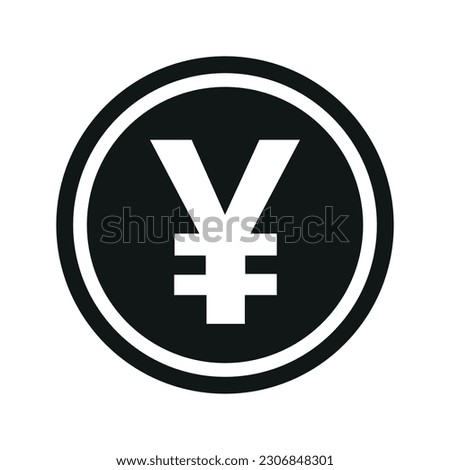 Japanese Yen icon. Flat black and white currency coin. Money Yen symbol. Vector isolated on white background.