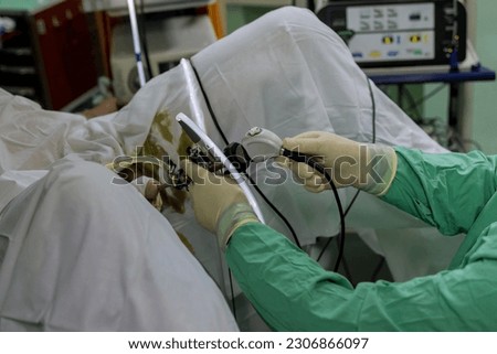 Transurethral resection prostate is minimally invasive surgery that involves use of resectoscope to remove prostate tissue through urethra. Royalty-Free Stock Photo #2306866097