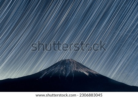Night start sky with Mt.Fuji and lake Tanuki, Dec. 31 2023