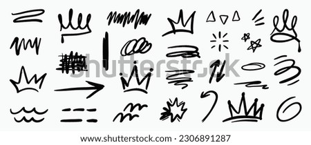 Sketch doodle element vector. Hand drawn arrow, scribble, circle, crown, star, triangle, curvy line. Abstract line illustration collection design for cover, banner, graffiti, art.