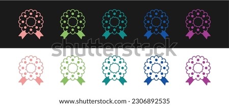 Set Christmas wreath icon isolated on black and white background. Merry Christmas and Happy New Year.  Vector