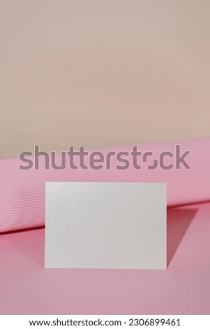 White glitter wedding invitation mockup on pink background top view. Birthday  card mock up