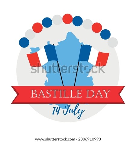 Greeting card for Bastille Day with flags and map of France