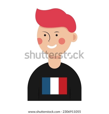 Man with national flag of France on his clothes against white ba