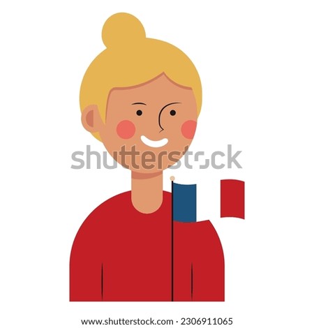 Woman with national flag of France on white background