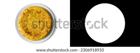 Potato and onion omelette in a plate isolated on empty background with clipping path and alpha channel