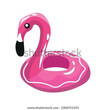 Inflatable ring in shape of flamingo on white background