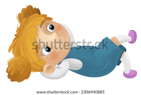 cartoon scene with young girl having fun resting leisure free time isolated illustration for children