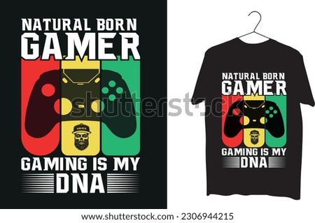 Stylish Gaming DNA t-shirt and apparel trendy design with gamepad, typography, print, vector illustration. Global swatches.