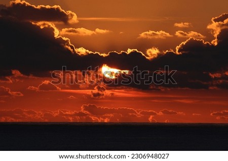 red sunset in Atlantic ocean