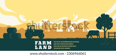 Rural landscape with farm and cow. Royalty-Free Stock Photo #2306966061