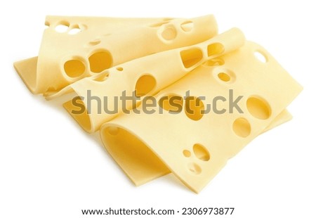 Three Maasdam cheese slices isolated on white background  Royalty-Free Stock Photo #2306973877