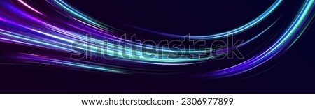 Blue glowing shiny green lines effect vector background. Dynamic translucent soft gradient stream motion. Violet neon color wave. Light trail wave, fire path trace line and incandescence curve twirl. Royalty-Free Stock Photo #2306977899