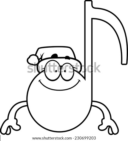 A cartoon illustration of a Christmas themed musical note looking happy.