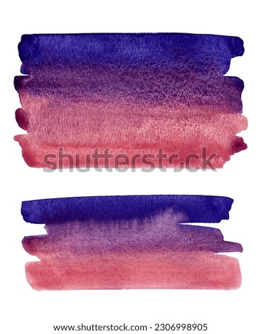 Gradient watercolor brush strokes, stripes set. Rectangle shape banners. Painted colorful watercolour stains textures. Dark blue, purple aquarelle templates, artistic text backgrounds.