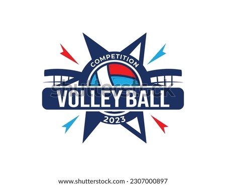Red and Blue Volley Ball with Net Logo Design Template