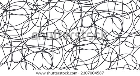 Chaotic artistic seamless pattern. Creative swirls, curved one line doodle drawing swirls elements. Ink pen freehand shapes line art. Vector design for fabric, textile print, wrapping, wallpaper Royalty-Free Stock Photo #2307004587