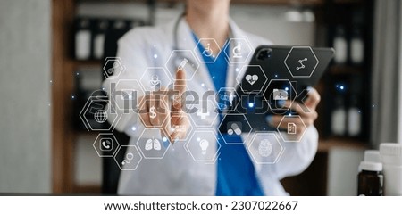 medical technology concept,smart doctor hand working with modern laptop computer with his team virtual icon diagram
 Royalty-Free Stock Photo #2307022667