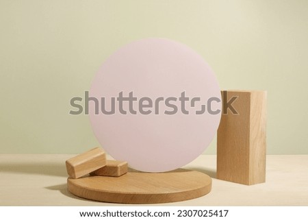 Minimalist geometry shape wooden scene. Abstract minimal empty stage with wooden circle. Mockups display for product presentation. Design element.