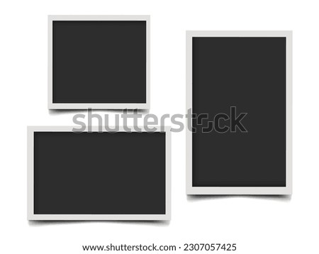 Set of realistic photo frames mockup with shadows. Square, portrait and landscape photo frames. Photo template vector illustration Royalty-Free Stock Photo #2307057425