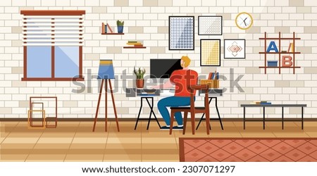 Home office. Interior vector illustration. Work from home. Room layout optimizes natural light for pleasant working environment Home office provides quiet retreat for focused and uninterrupted work