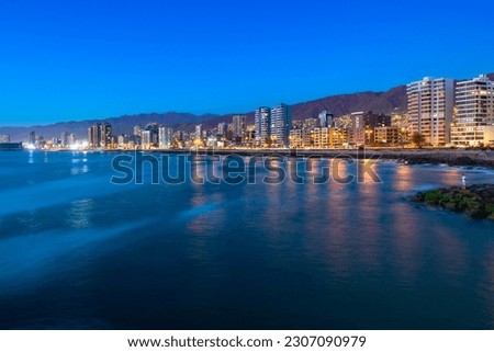 Panoramic view of the coastline of Antofagasta, know as the Pearl of the North and the biggest city in the Mining Region of northern Chile Royalty-Free Stock Photo #2307090979