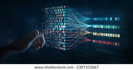 Data science and big data technology.  Big data analytics visualizing on touchscreen. Data mining. Royalty-Free Stock Photo #2307103667