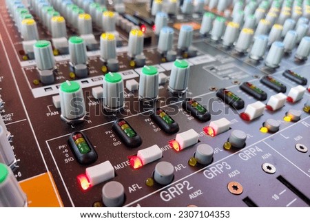 Panels for professional audio equipment. Selective focus.