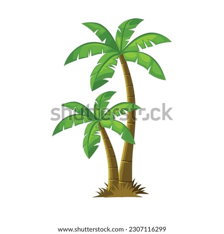 Beautiful coconut palm tree cartoon style, vector art and illustration