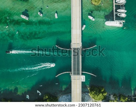 Aerial view of Cato Bridge in Tequesta Florida, a popular hang out spot for swimming, scuba, snorkeling, and other water activities