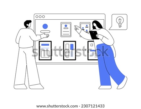 Prototype product abstract concept vector illustration. Group of colleagues creating prototype of brand, launching business process, Minimum Viable Product, MVP version abstract metaphor. Royalty-Free Stock Photo #2307121433