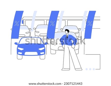 Used car dealership abstract concept vector illustration. Auto seller offers buying used cars, selling transport, dealership service, distributorship company, vehicles for sale abstract metaphor. Royalty-Free Stock Photo #2307121443