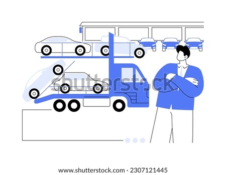 Car hauler abstract concept vector illustration. Carrier dealing with car transportation, vehicle hauler, official dealership, distributorship company, auto delivering service abstract metaphor. Royalty-Free Stock Photo #2307121445