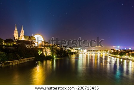 View of Basel over the Rhine by night - Switzerland