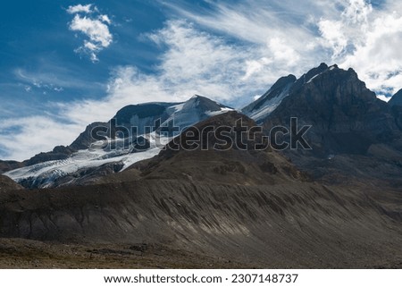 Boundary mountain peak by Athabasca Glacier, Jasper national park, Canadian Rocky Mountains, Canada.