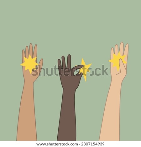 Different hand drawn hands holding stars 