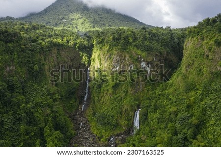 Aerial picture of Trafalgar Falls on the island of Dominica