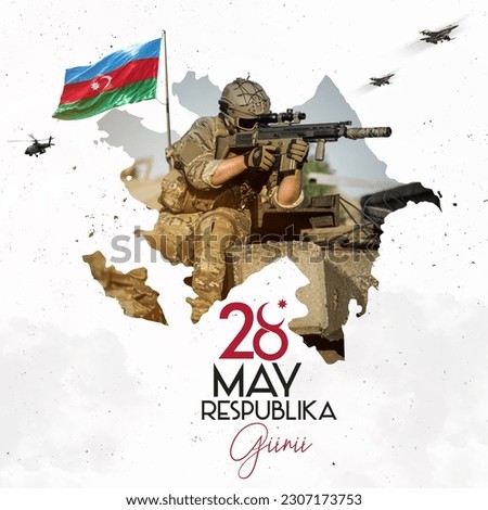 Azerbaijan Republic day Poster On A Blurred Background.Translation:Republic Day Of Azerbaijan.