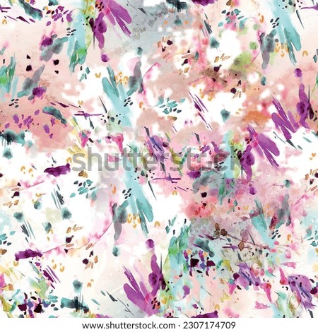 Seamless floral pattern with watercolor leaf background in pink and green