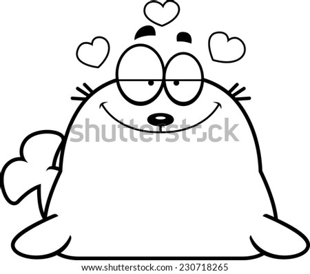 A cartoon illustration of a seal in love.