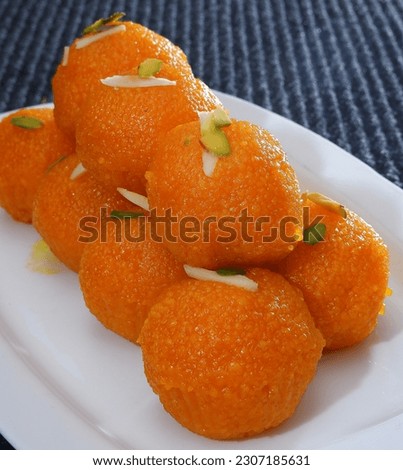 Indian Sweet Motichoor laddoo Also Know as Bundi Laddu or Motichur Laddoo Are Made of Very Small Gram Flour Balls or Boondis Which Are Deep Fried Royalty-Free Stock Photo #2307185631