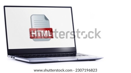 Laptop computer displaying the icon of HTML file
