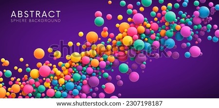 Abstract composition with many colorful random flying spheres. Colorful rainbow matte soft balls in different sizes. Vector background