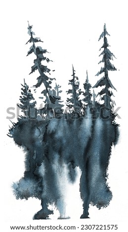 Watercolor hand painted trees isolated on white. Forest illustration. Nature concept design.