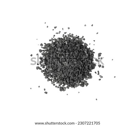 Gravel Pile Isolated, Grey Coarse Sand, Fine Granular Stones, Grit Sand, Decorative Rocks, Small Grey Rock Texture on White Background Top View Royalty-Free Stock Photo #2307221705