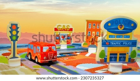 A captivating image of a red bus toy that is perfect for fulfilling your creative needs. This eye-catching red bus toy is sure to bring joy and imagination to any playtime or creative project.
