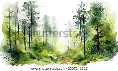 watercolor forest, trees, nature, sky Royalty-Free Stock Photo #2307241325